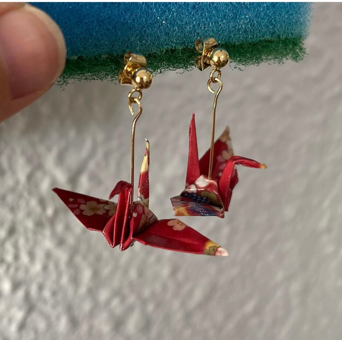 Pendientes origami grulla Aka sakura[赤桜]