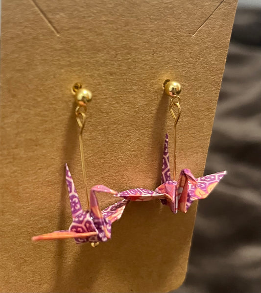 Pendientes origami grulla Murasaki Botan [紫牡丹]