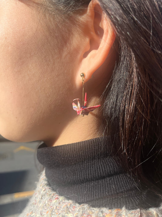 Pendientes origami grulla Aka sakura[赤桜]