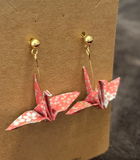 Pendientes origami grulla Sakura Pink [桜ピンク]